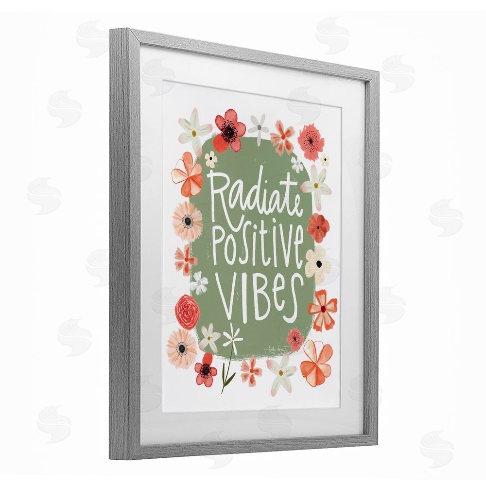 Katie Doucette Floral Radiate Positive Vibes Gray Framed Print Under Glass Wall Art