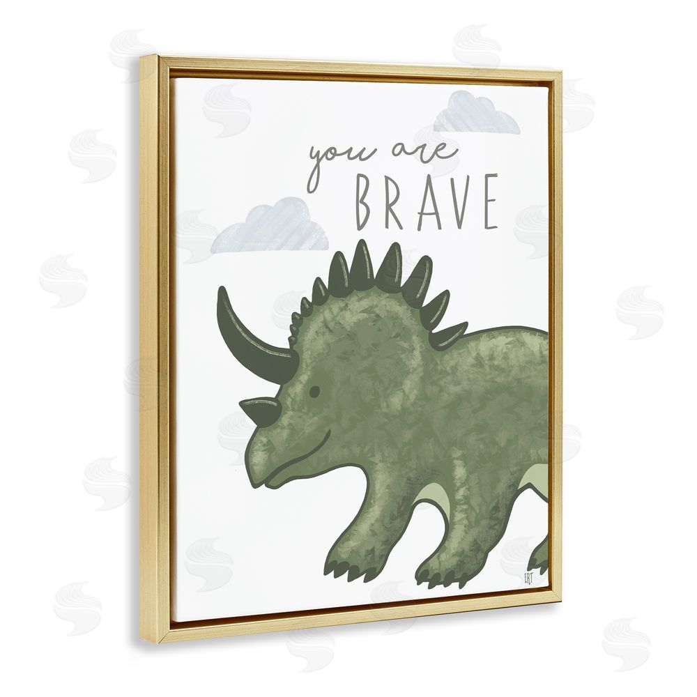 Elizabeth Tyndall You Are Brave Dinosaur Gold Floating Frame Canvas Wall Art Print