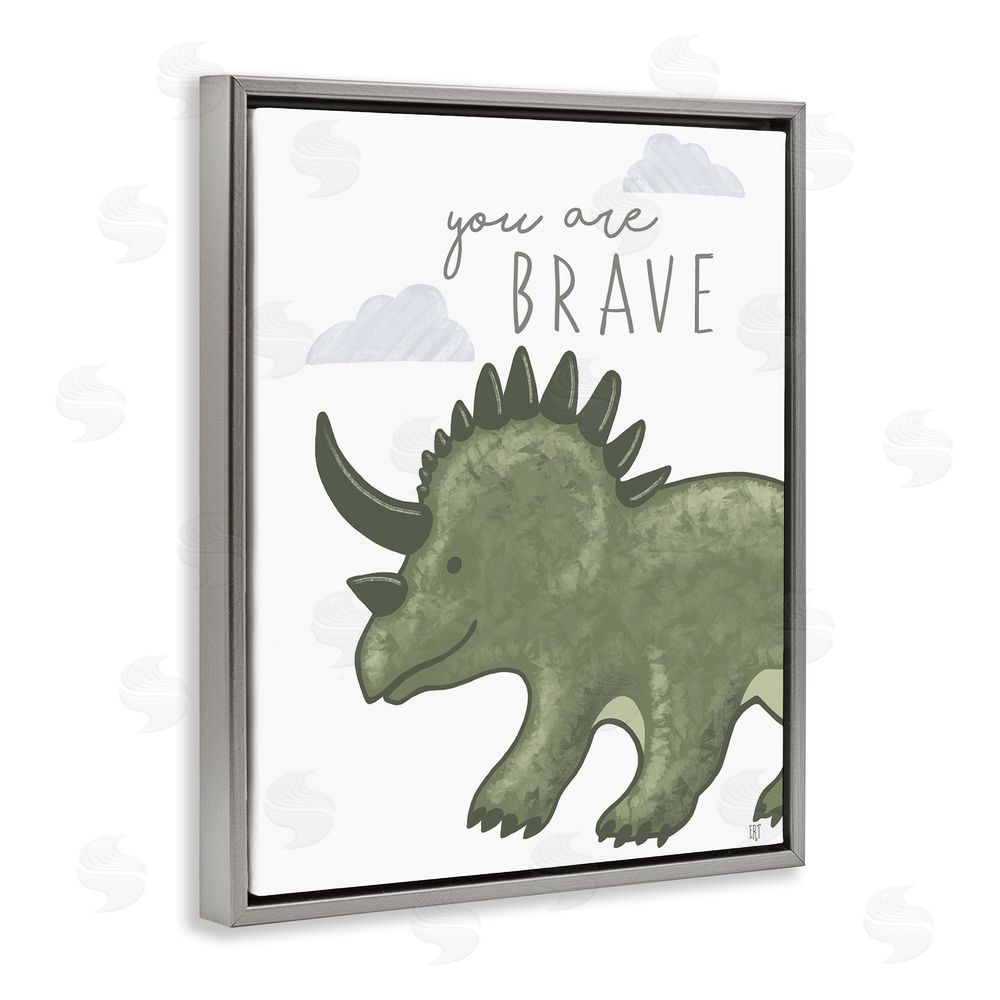 Elizabeth Tyndall You Are Brave Dinosaur Gray Floating Frame Canvas Wall Art Print