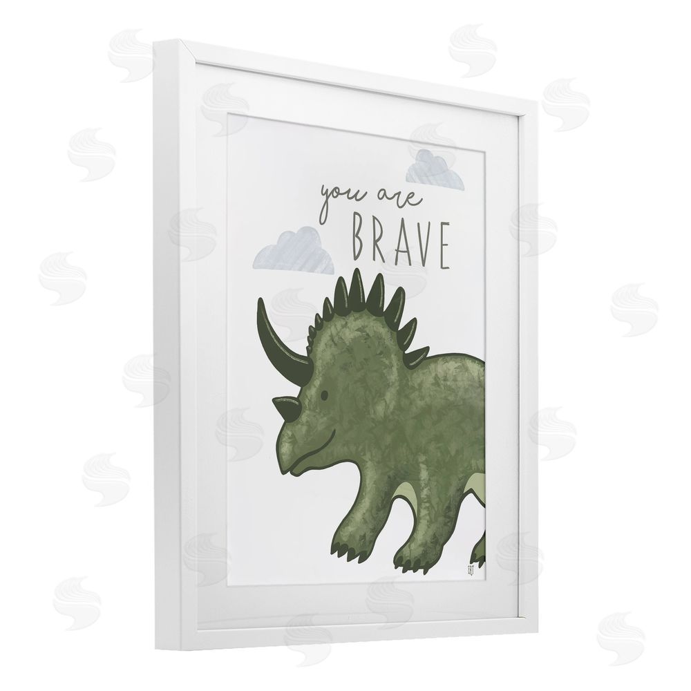 Elizabeth Tyndall You Are Brave Dinosaur White Framed Print Under Glass Wall Art