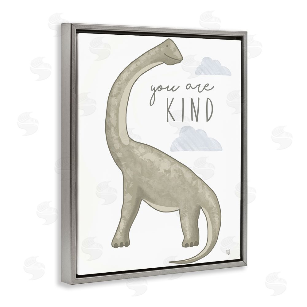 Elizabeth Tyndall You Are Kind Dinosaur Gray Floating Frame Canvas Wall Art Print