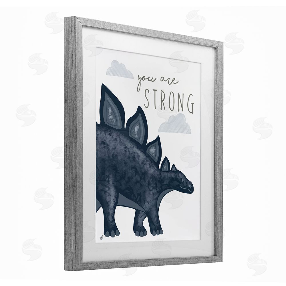 Elizabeth Tyndall You Are Strong Dinosaur Gray Framed Print Under Glass Wall Art