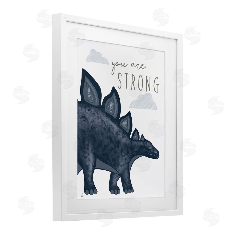 Elizabeth Tyndall You Are Strong Dinosaur White Framed Print Under Glass Wall Art