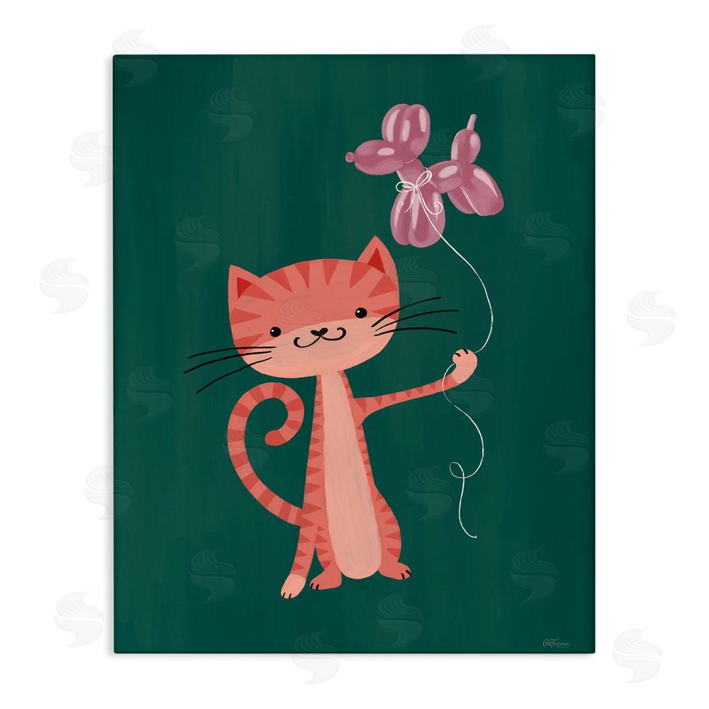 Cat Thurman Designs Balloon Buddy Cat Stretched Canvas Wall Art