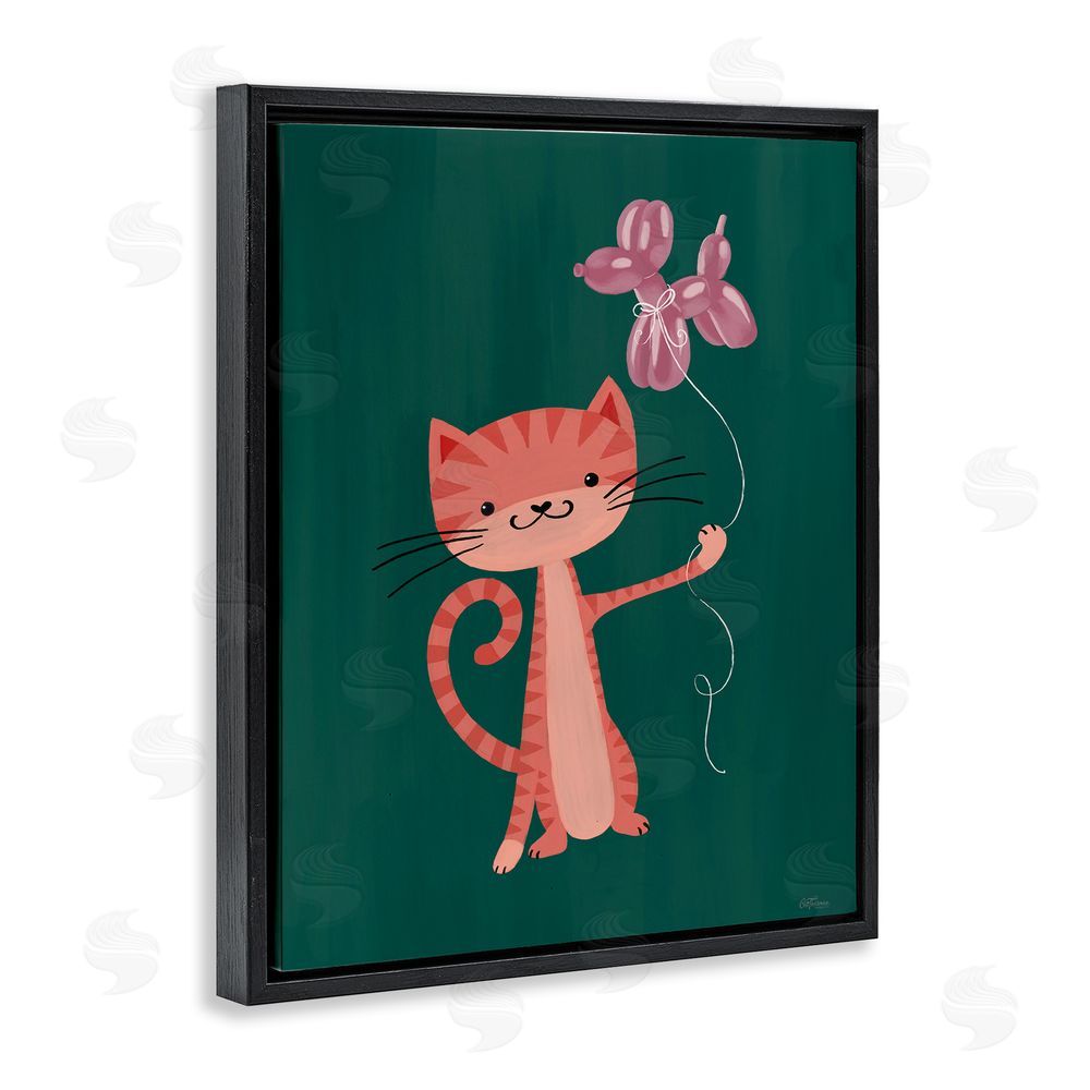 Cat Thurman Designs Balloon Buddy Cat Black Floating Frame Canvas Wall Art Print