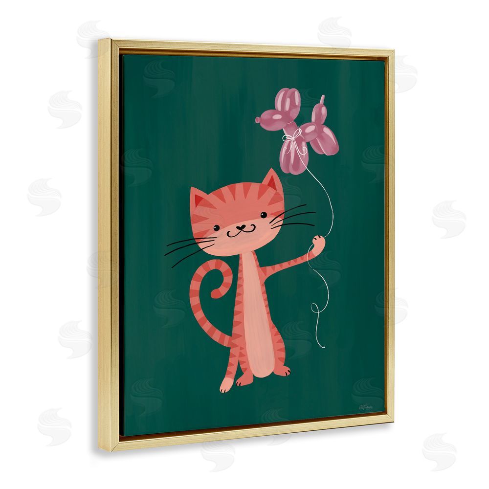 Cat Thurman Designs Balloon Buddy Cat Gold Floating Frame Canvas Wall Art Print