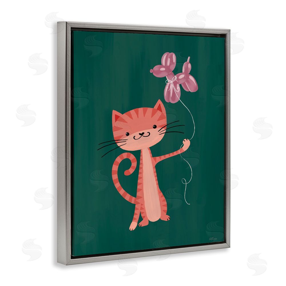 Cat Thurman Designs Balloon Buddy Cat Gray Floating Frame Canvas Wall Art Print