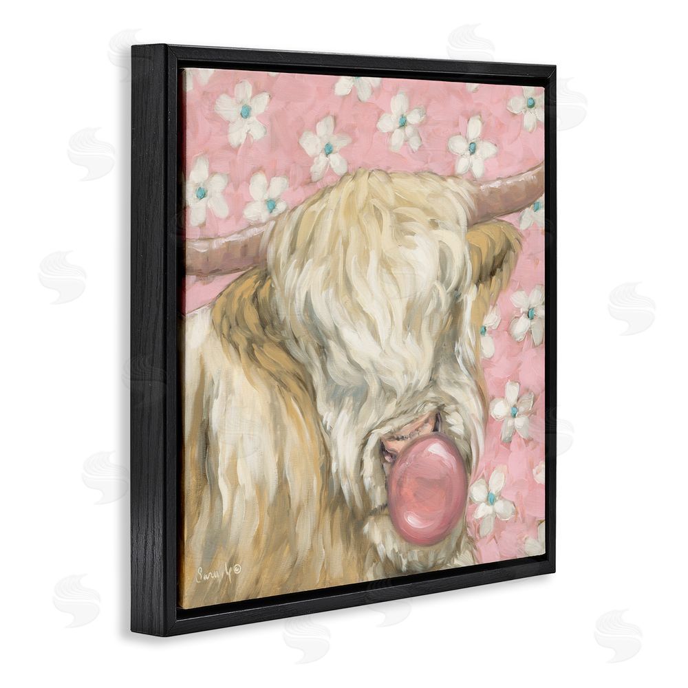 Sara G. Designs Bubblegum Cutie Cattle Black Floating Frame Canvas Wall Art Print