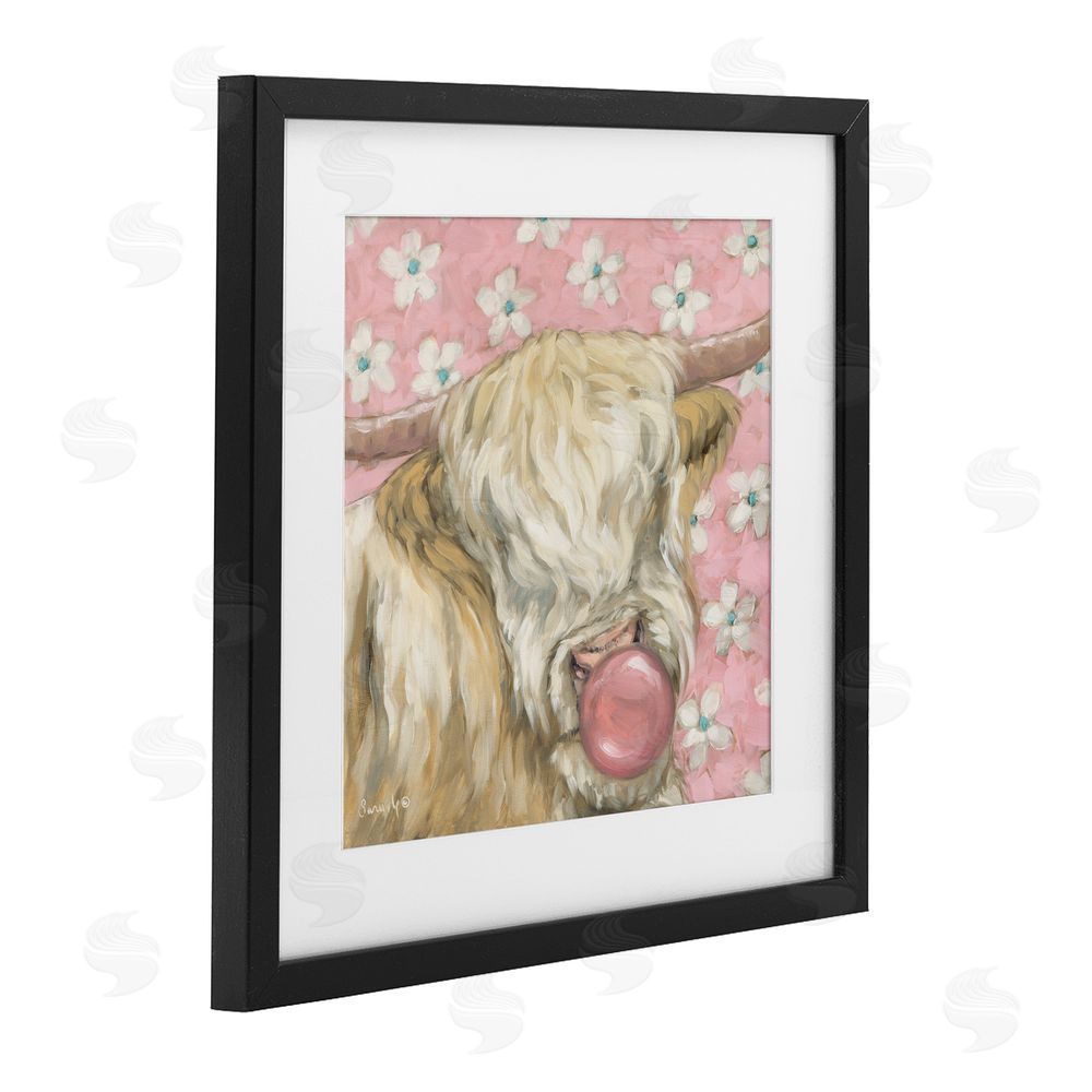 Sara G. Designs Bubblegum Cutie Cattle Black Framed Print Under Glass Wall Art