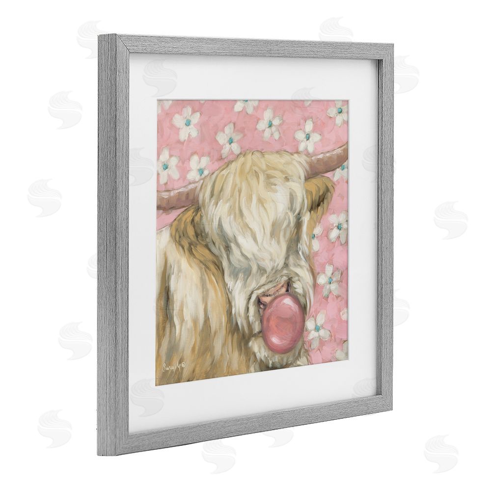 Sara G. Designs Bubblegum Cutie Cattle Gray Framed Print Under Glass Wall Art