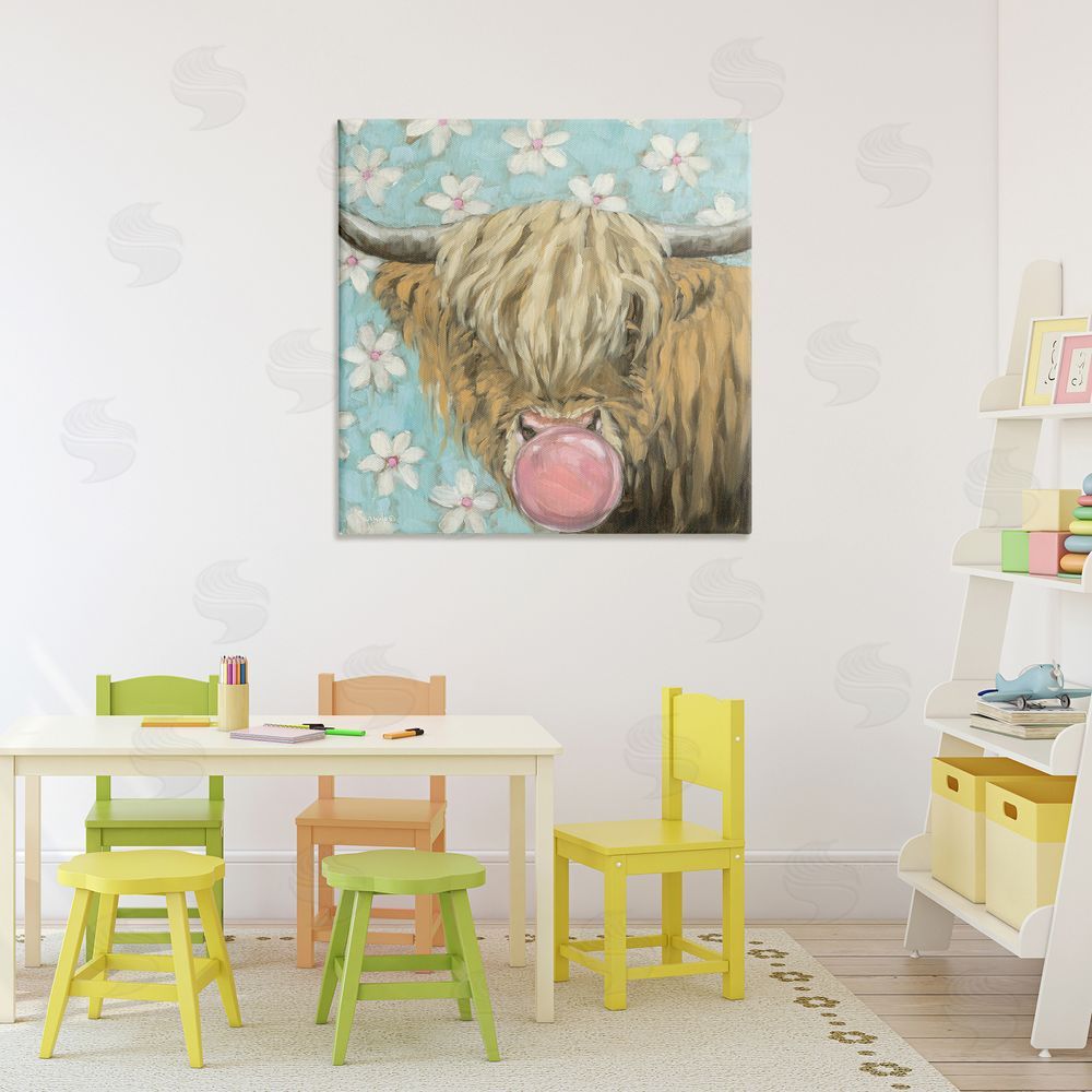 Sara G. Designs Bubblegum Sweetie Cattle Stretched Canvas Wall Art in Room