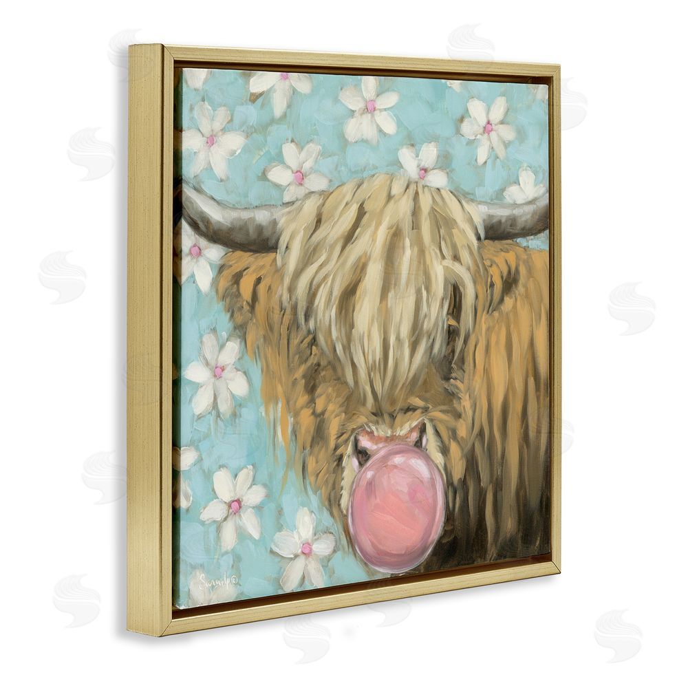 Sara G. Designs Bubblegum Sweetie Cattle Gold Floating Frame Canvas Wall Art Print