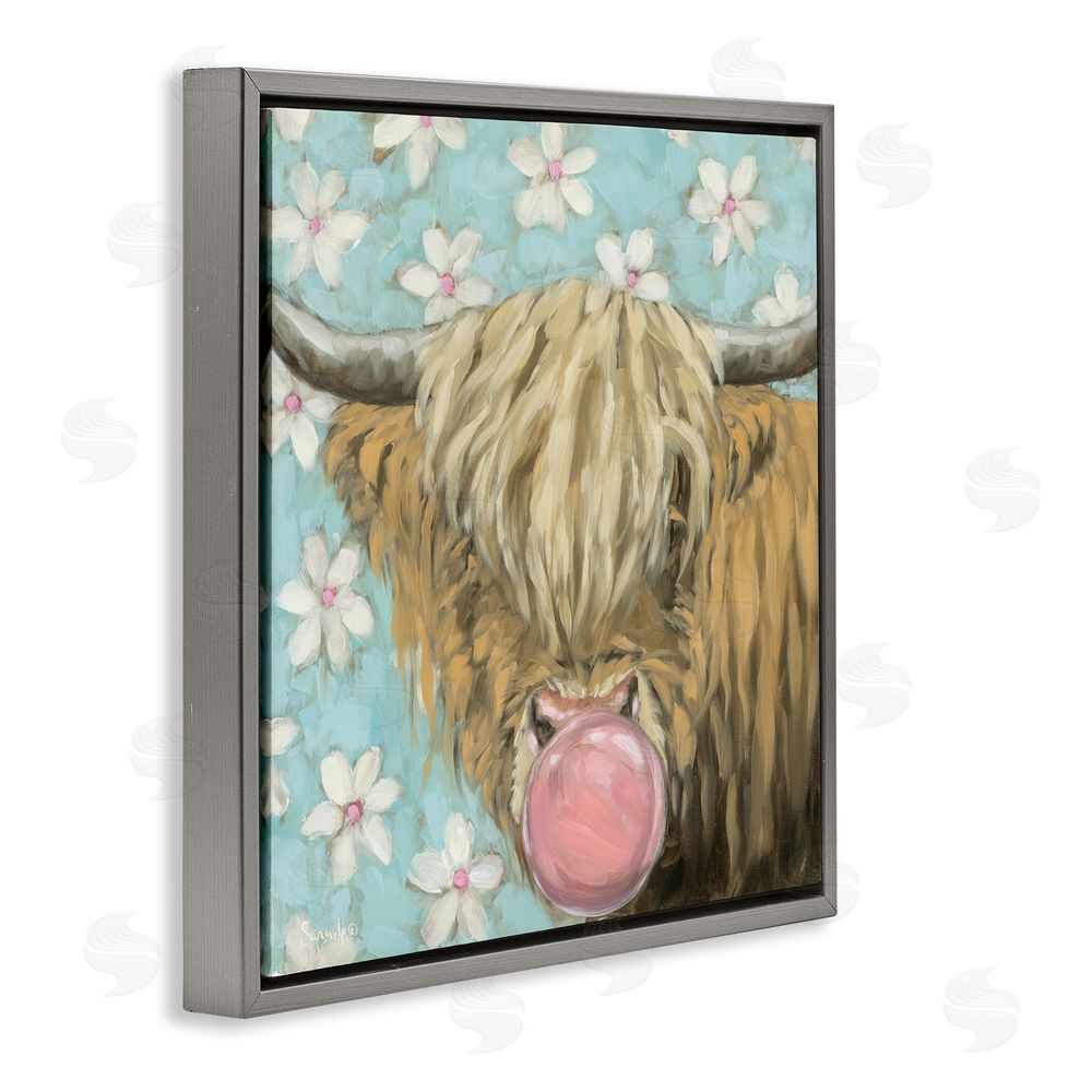Sara G. Designs Bubblegum Sweetie Cattle Gray Floating Frame Canvas Wall Art Print