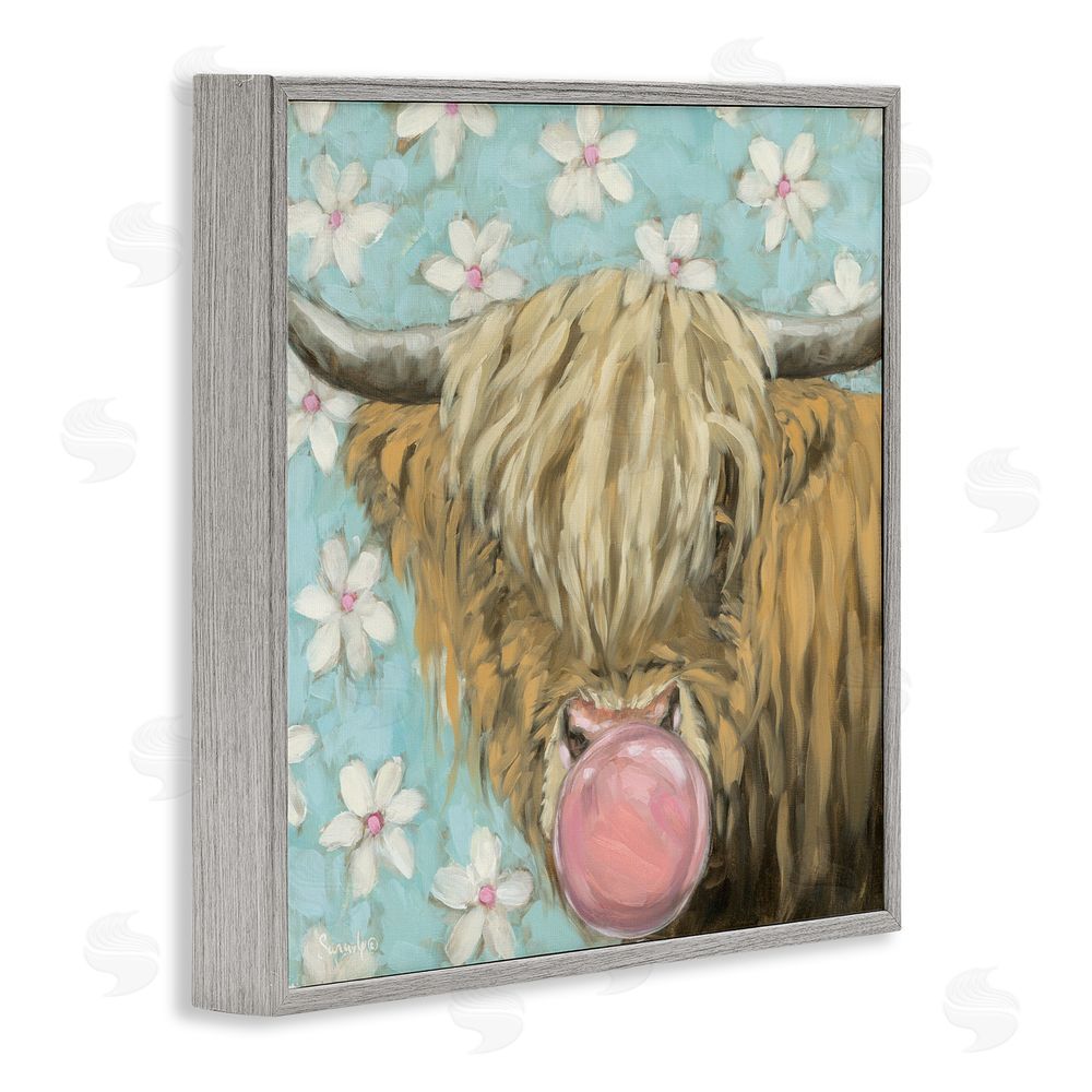 Sara G. Designs Bubblegum Sweetie Cattle Gray Framed Giclee Wall Art Print