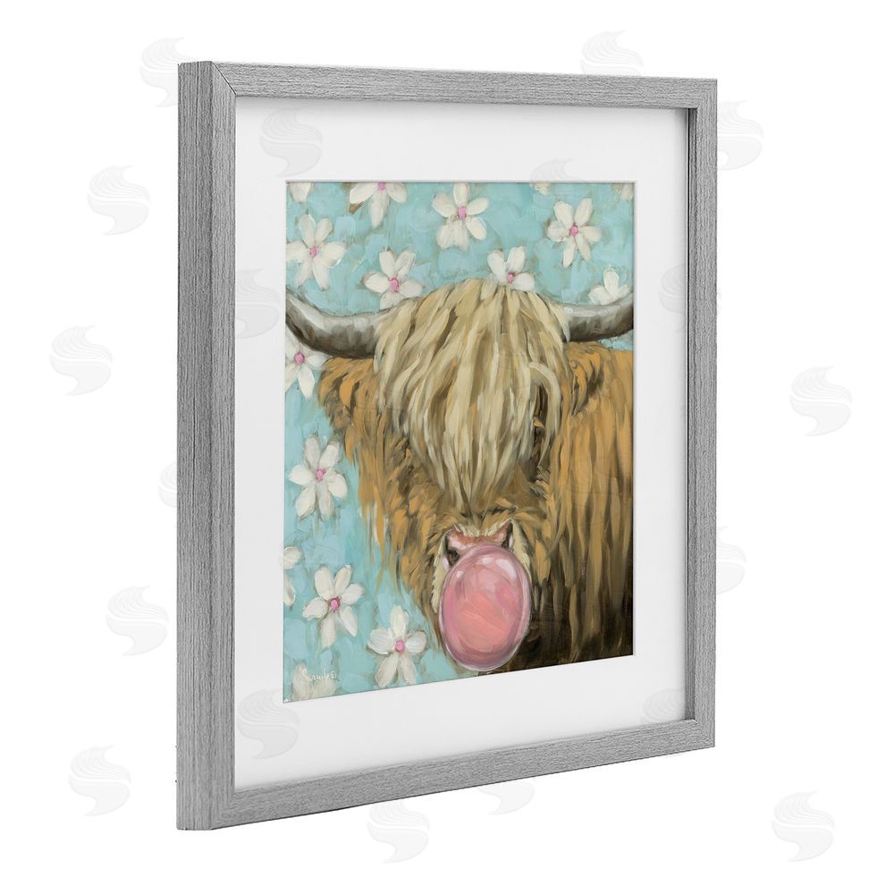 Sara G. Designs Bubblegum Sweetie Cattle Gray Framed Print Under Glass Wall Art