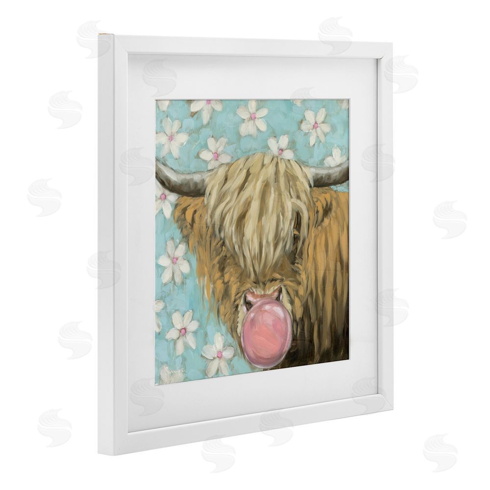 Sara G. Designs Bubblegum Sweetie Cattle White Framed Print Under Glass Wall Art