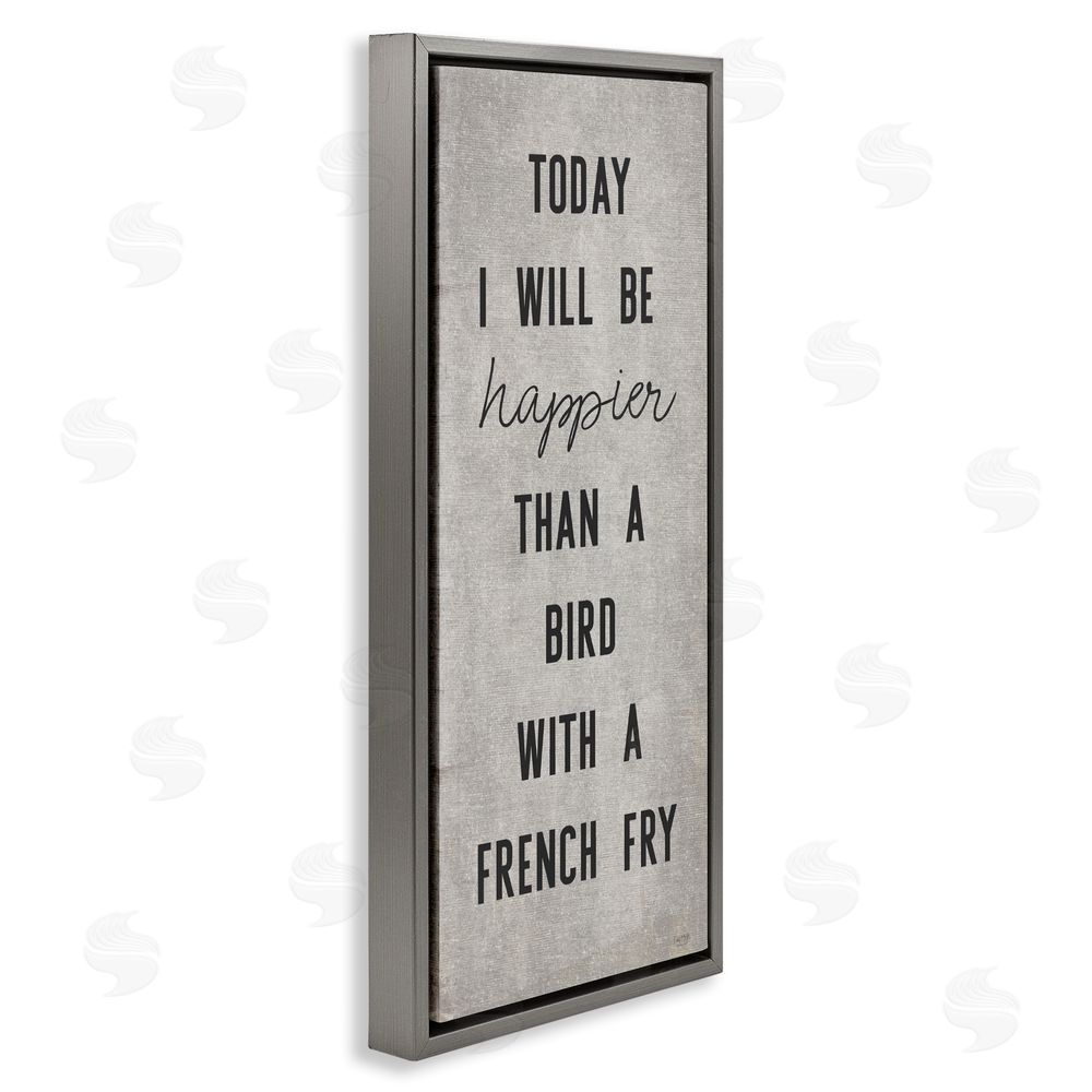 Lux + Me Designs Bird With A French Fry Gray Floating Frame Canvas Wall Art Print