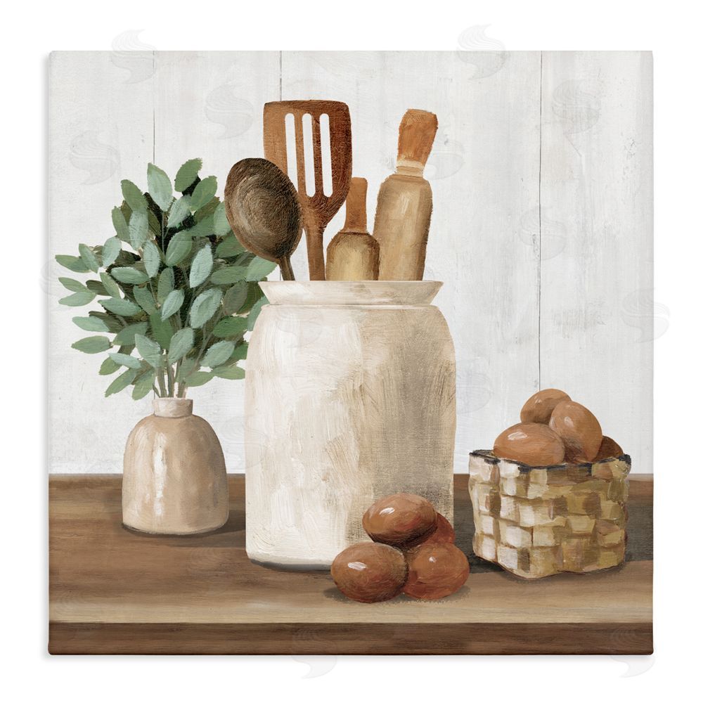 White Ladder Country Kitchen & Eggs Stretched Canvas Wall Art