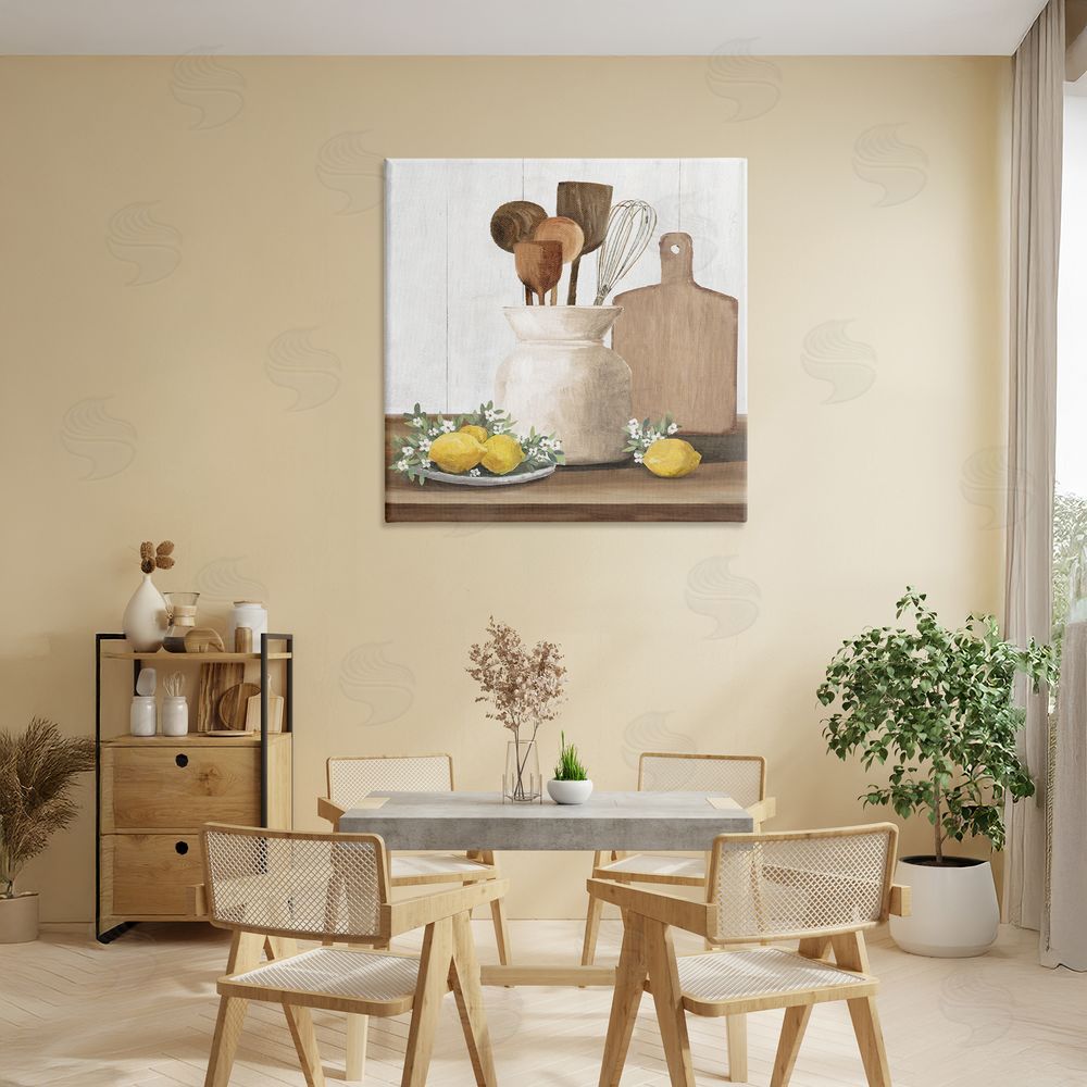White Ladder Country Kitchen & Lemons Stretched Canvas Wall Art in Room