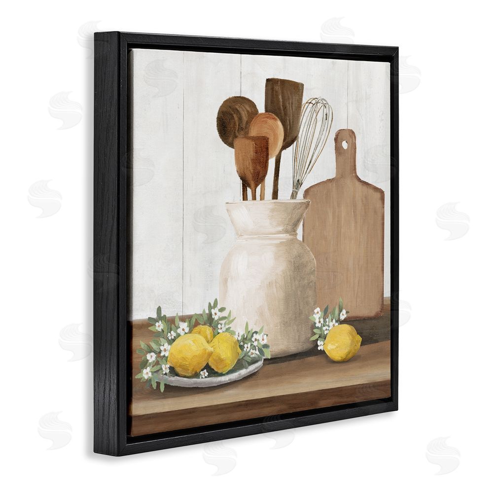 White Ladder Country Kitchen & Lemons Black Floating Frame Canvas Wall Art Print