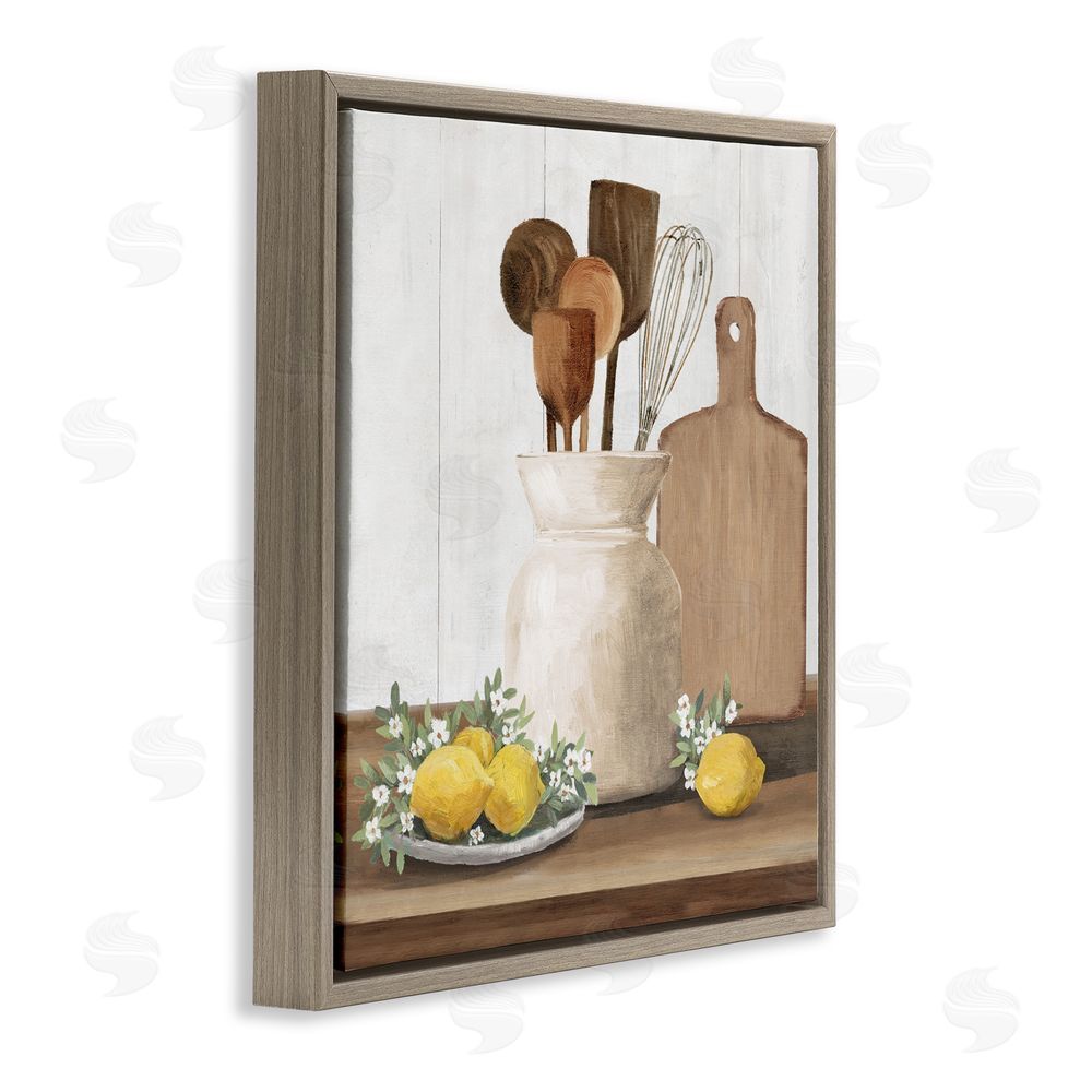 White Ladder Country Kitchen & Lemons Brown Floating Frame Canvas Wall Art Print