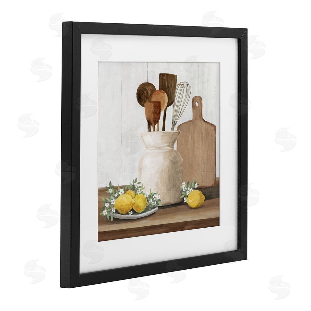 White Ladder Country Kitchen & Lemons Black Framed Print Under Glass Wall Art