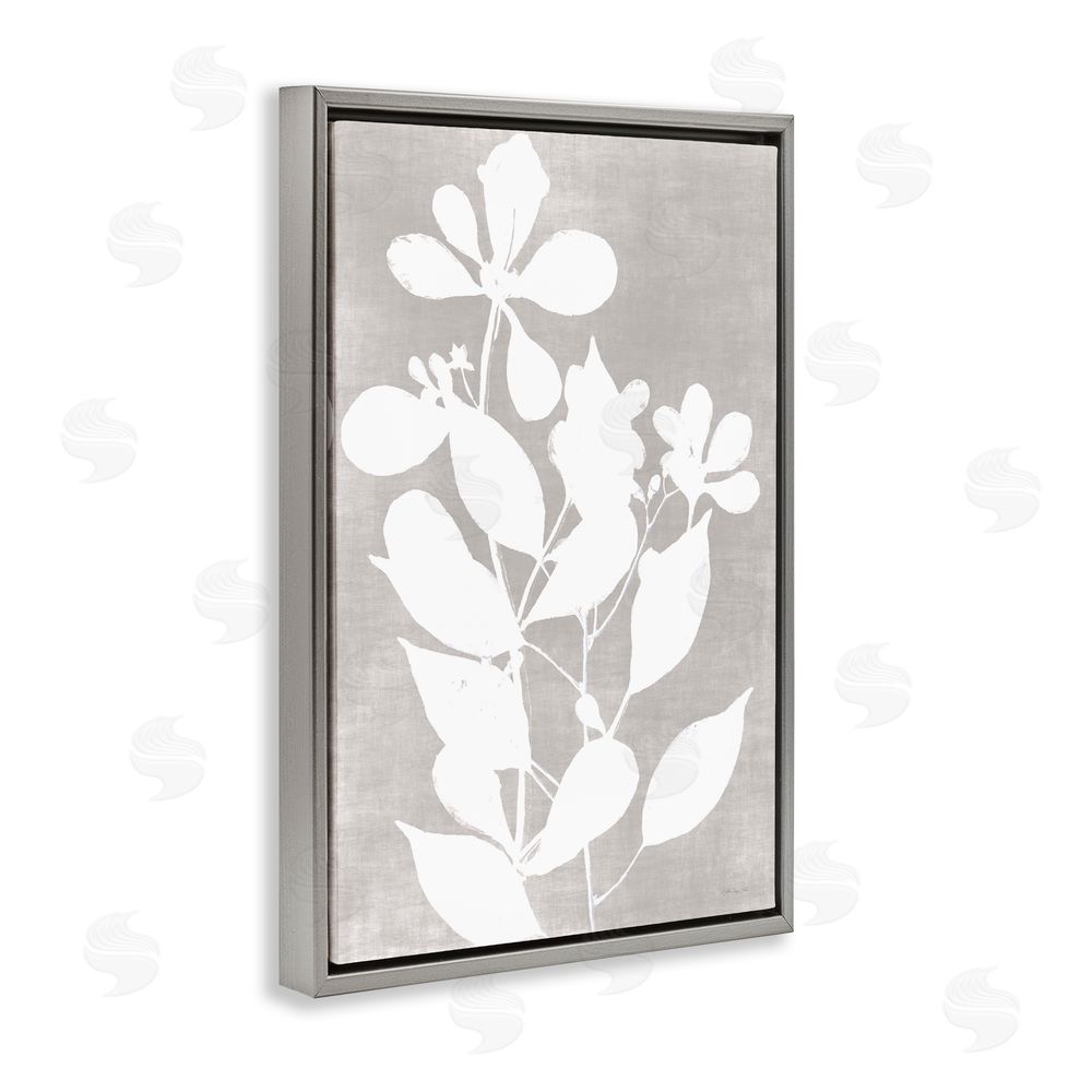 Stellar Design Studio Minimalist Foliage Impression Gray Floating Frame Canvas Wall Art Print