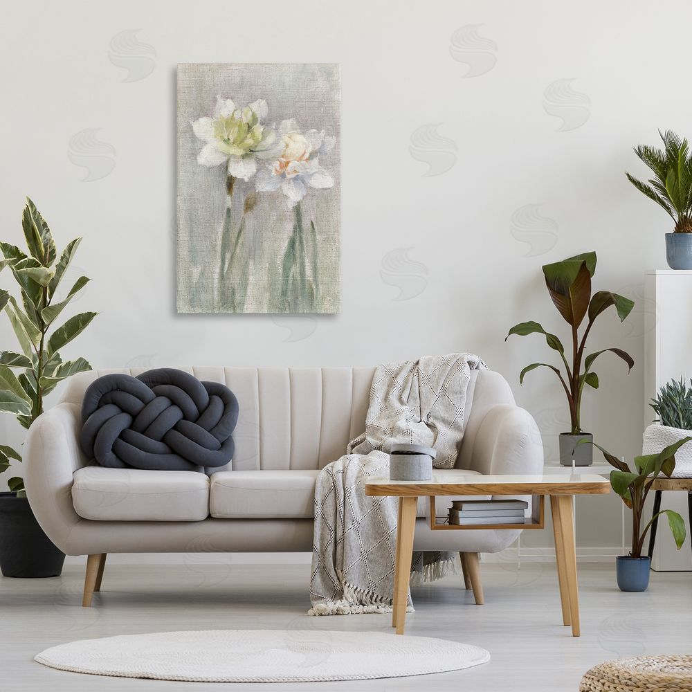 Stellar Design Studio Twin White Daffodils Stretched Canvas Wall Art in Room