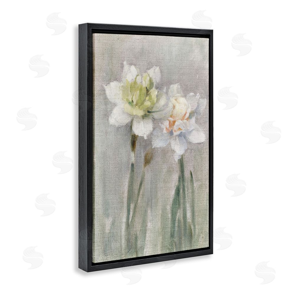 Stellar Design Studio Twin White Daffodils Black Floating Frame Canvas Wall Art Print
