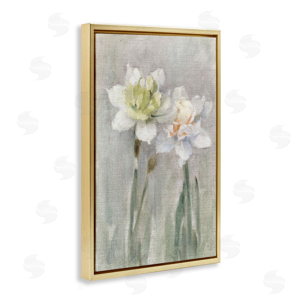 Stellar Design Studio Twin White Daffodils Gold Floating Frame Canvas Wall Art Print