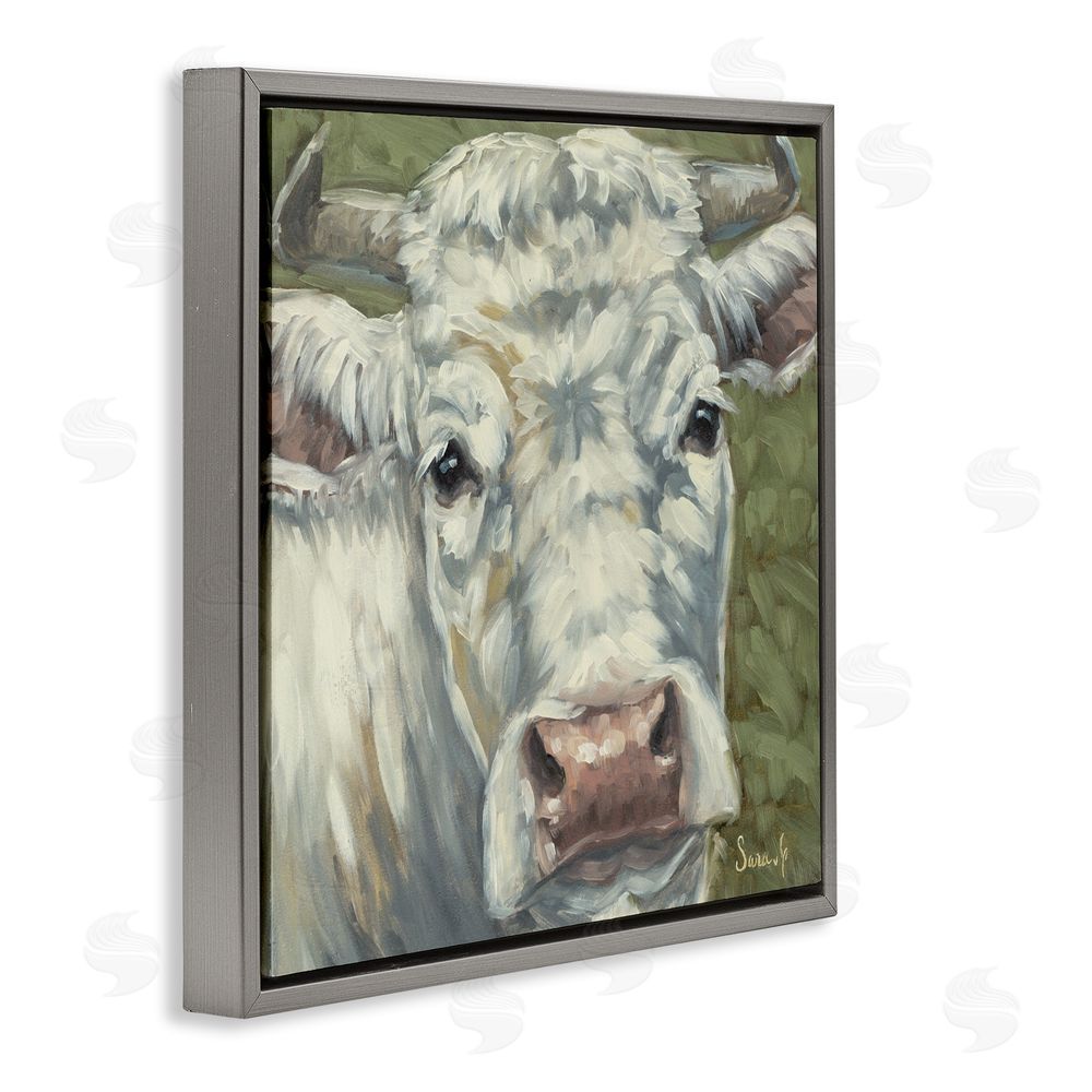 Sara G. Designs Pearl Of The Pasture Gray Floating Frame Canvas Wall Art Print