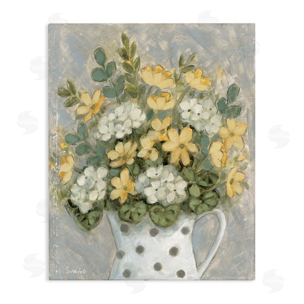 Sara G. Designs Farm Fresh Bouquet Dotted Vase Stretched Canvas Wall Art Print