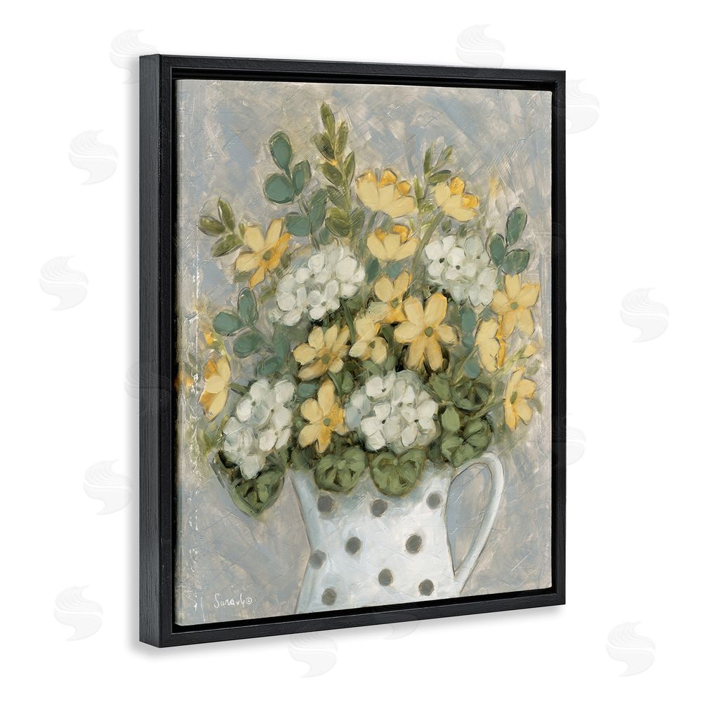 Sara G. Designs Farm Fresh Bouquet Dotted Vase Black Floating Frame Canvas Wall Art Print