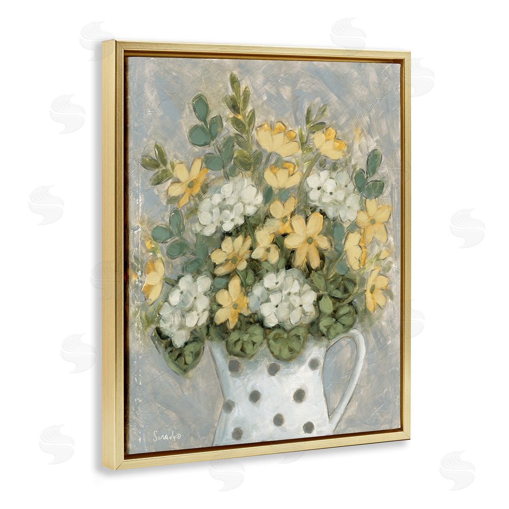 Sara G. Designs Farm Fresh Bouquet Dotted Vase Gold Floating Frame Canvas Wall Art Print