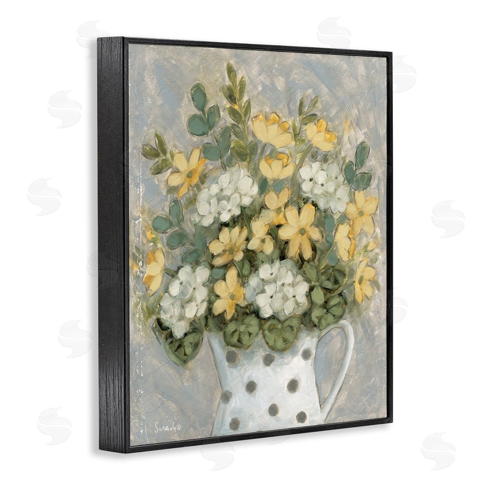Sara G. Designs Farm Fresh Bouquet Dotted Vase Black Framed Giclee Wall Art Print