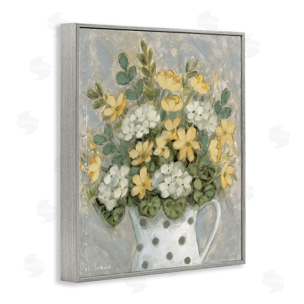 Sara G. Designs Farm Fresh Bouquet Dotted Vase Gray Framed Giclee Wall Art Print