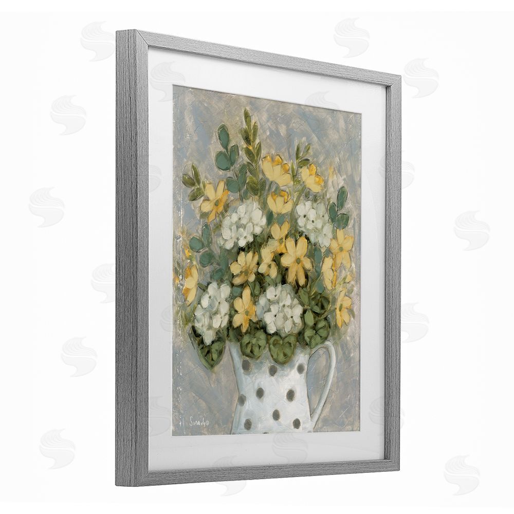 Sara G. Designs Farm Fresh Bouquet Dotted Vase Gray Framed Print Under Glass Wall Art