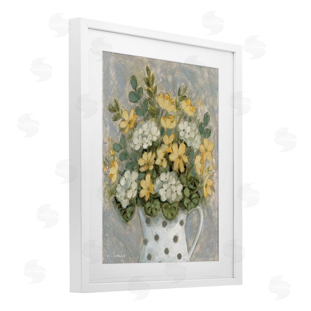 Sara G. Designs Farm Fresh Bouquet Dotted Vase White Framed Print Under Glass Wall Art