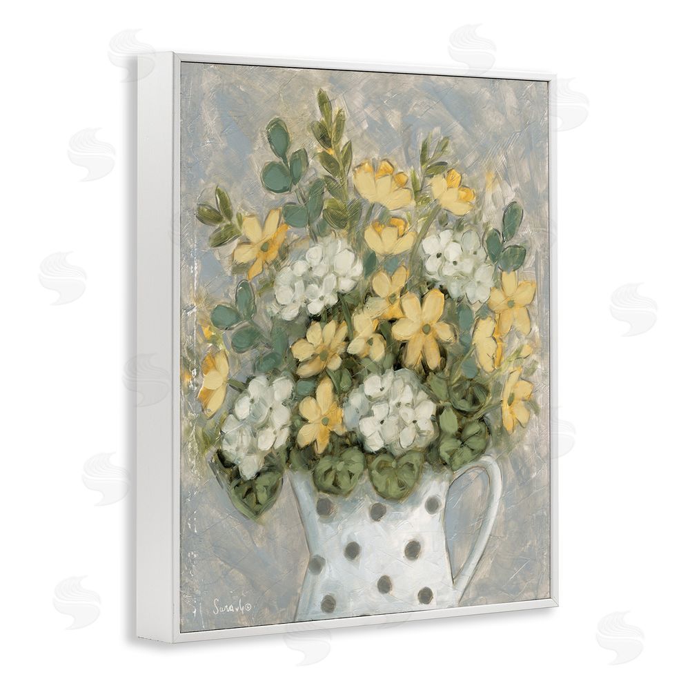 Sara G. Designs Farm Fresh Bouquet Dotted Vase White Framed Giclee Wall Art Print