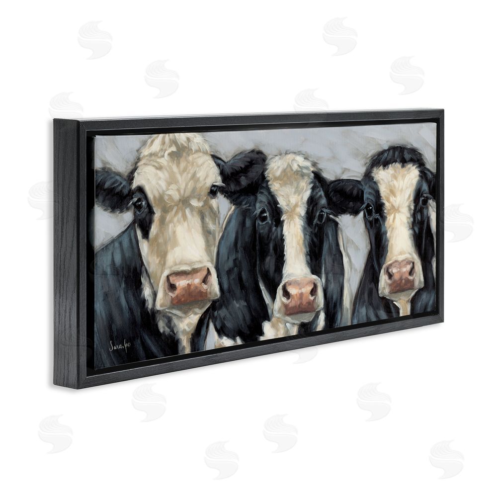 Sara G. Designs Ink & Ivory Cow Trio Black Floating Frame Canvas Wall Art Print