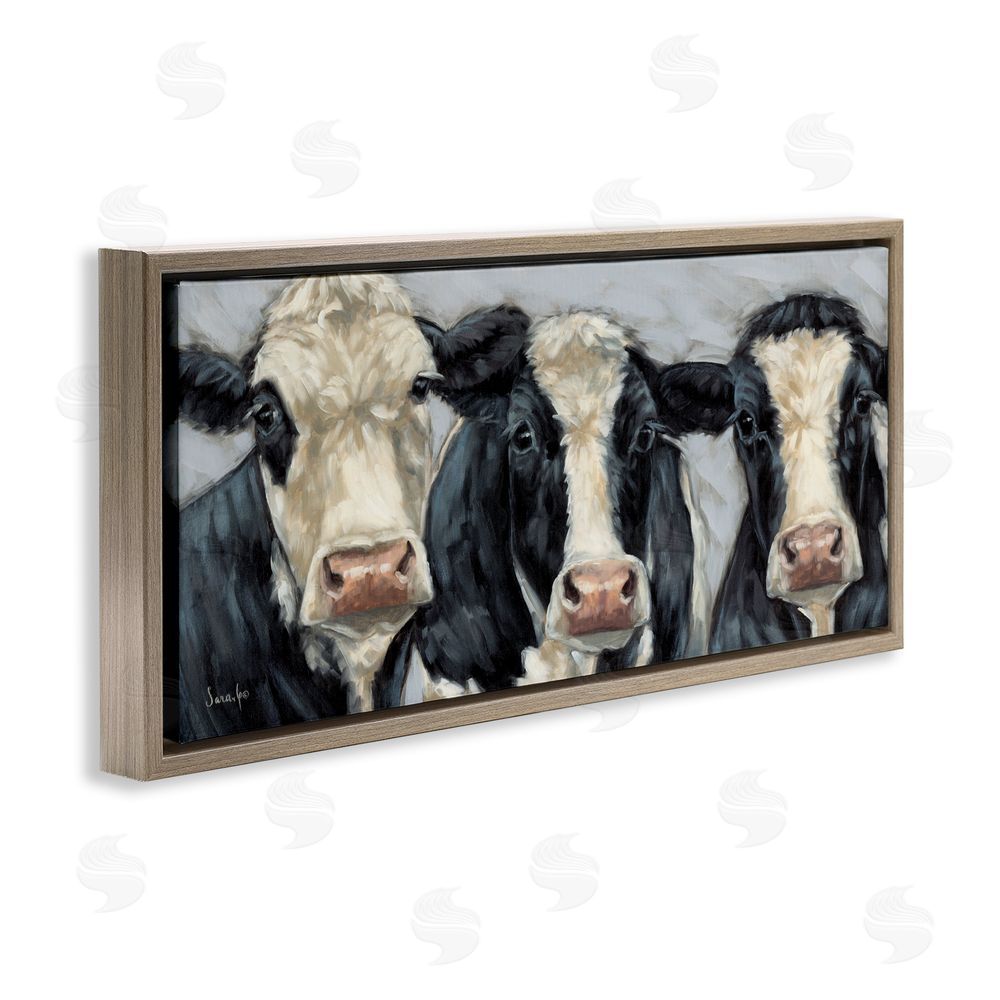 Sara G. Designs Ink & Ivory Cow Trio Brown Floating Frame Canvas Wall Art Print