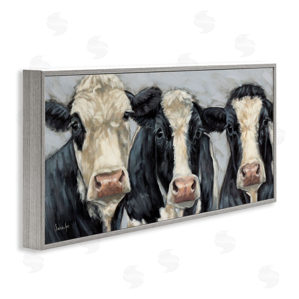 Sara G. Designs Ink & Ivory Cow Trio Gray Framed Giclee Wall Art Print