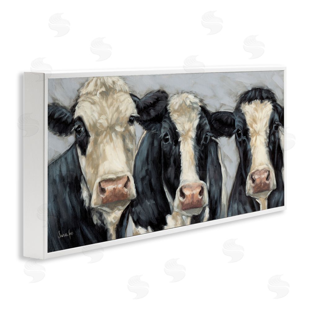Sara G. Designs Ink & Ivory Cow Trio White Framed Giclee Wall Art Print