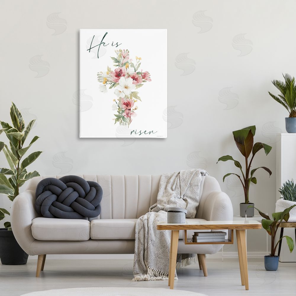 Svetlana Aleynikova He Is Risen Flower Cross Canvas Wall Art Print in Room
