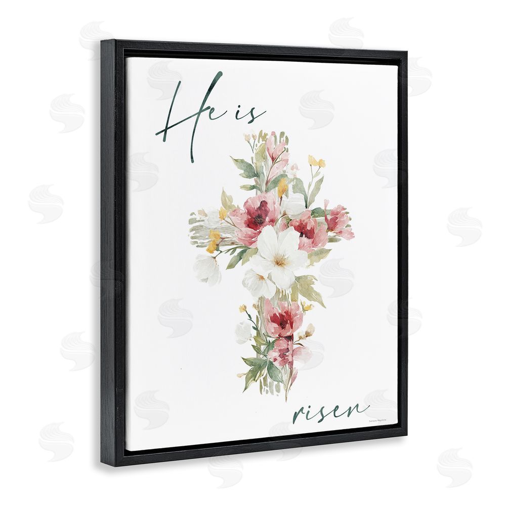 Svetlana Aleynikova He Is Risen Flower Cross Black Floating Frame Canvas Wall Art Print