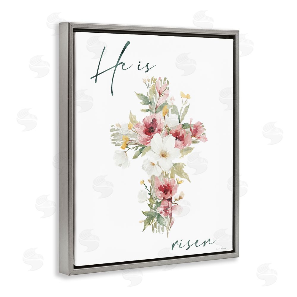 Svetlana Aleynikova He Is Risen Flower Cross Gray Floating Frame Canvas Wall Art Print