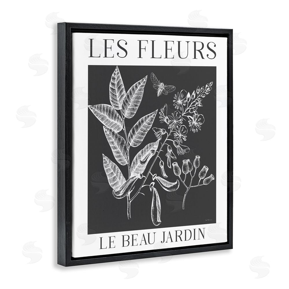 Lux + Me Designs Les Fleurs Black & White Contour Black Floating Frame Canvas Wall Art Print