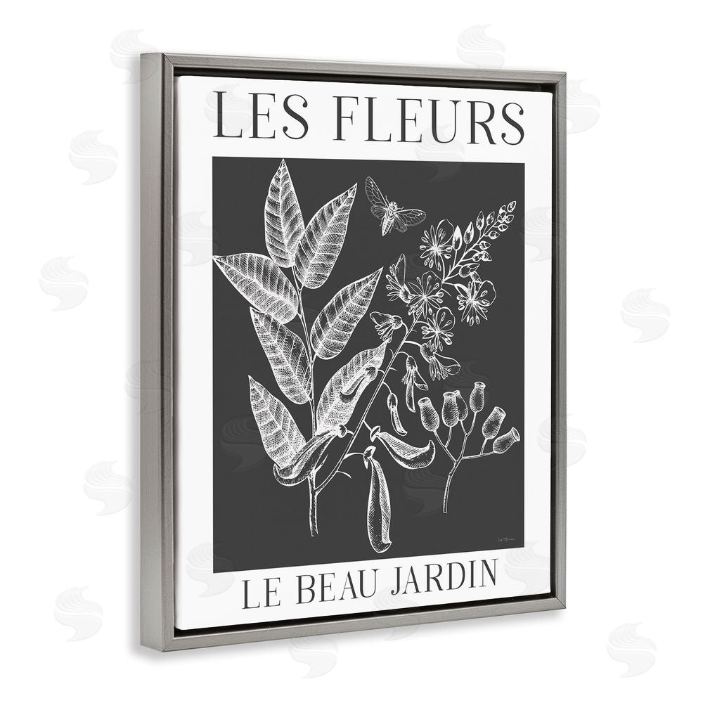 Lux + Me Designs Les Fleurs Black & White Contour Gray Floating Frame Canvas Wall Art Print