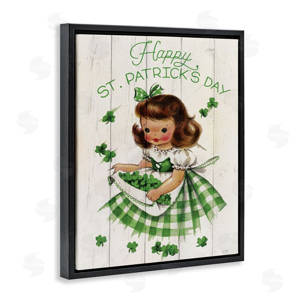 Lux + Me Designs Vintage St. Patrick's Day Girl Black Floating Frame Canvas Wall Art Print
