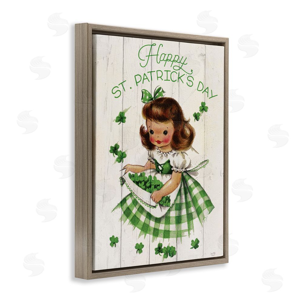 Lux + Me Designs Vintage St. Patrick's Day Girl Brown Floating Frame Canvas Wall Art Print